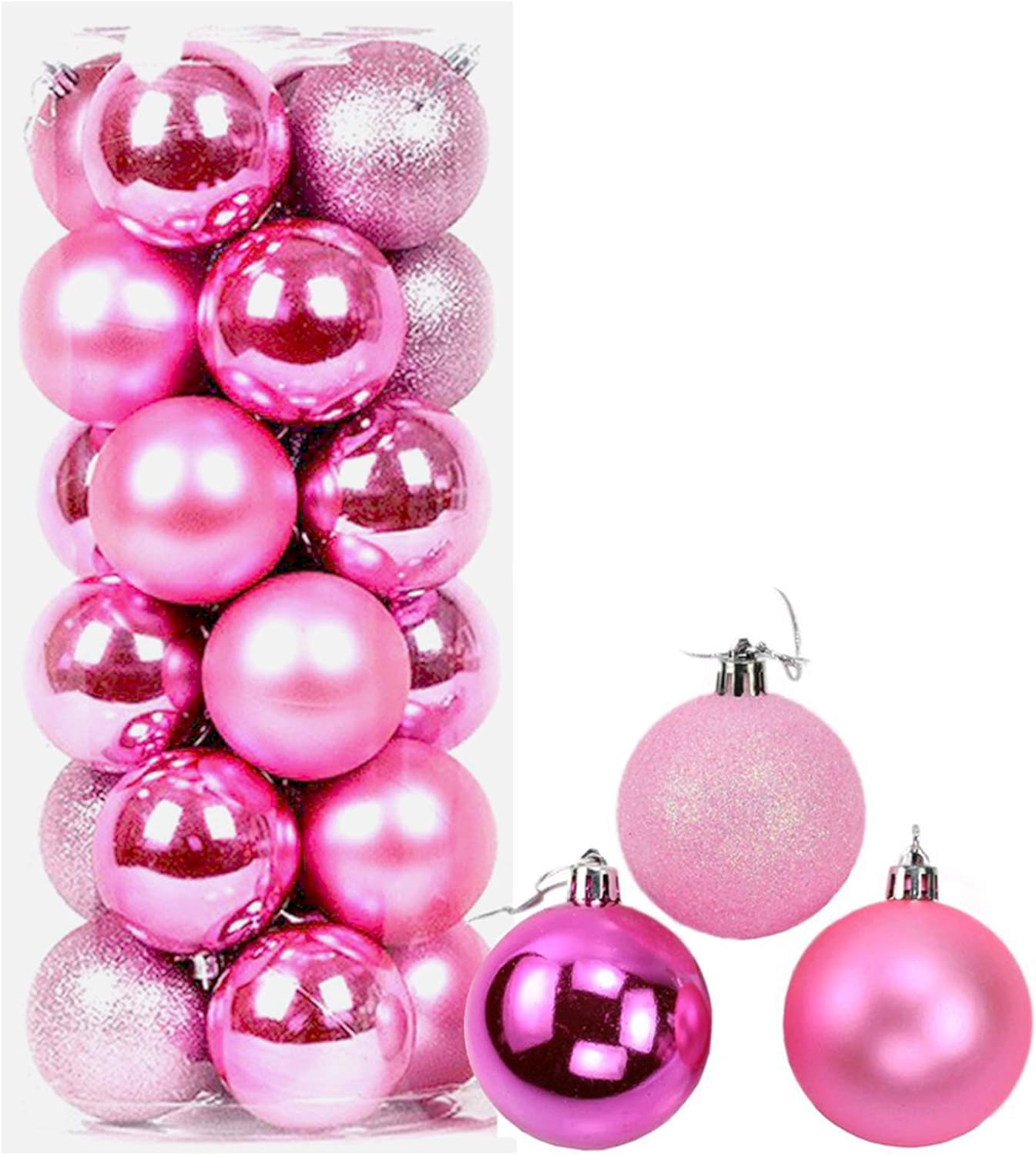 Ornaments - 24ct Christmas Balls Ornaments, 3.15in (80mm) Shatterproof Decorative Hanging Balls for Xmas Tree, Holiday Wedding Party Decoration Baubles Set with Hang Rope, Pink