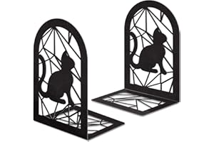 FFQ Cat Book Ends Decorative for Heavy Books, Large Heavy Duty Bookends for Shelves for Holding Books/Movies/CDs/Video Games, Black Non-Skid Book Stopper for Office Home Kitchen(1 Pair),Gift to Cat Lover