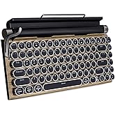 Typewriter Keyboard,Round Keycaps/White Backlit/Compact 75% Layout Keyboard for Windows/Mac/PC/Laptop (Woodgrain Colour)