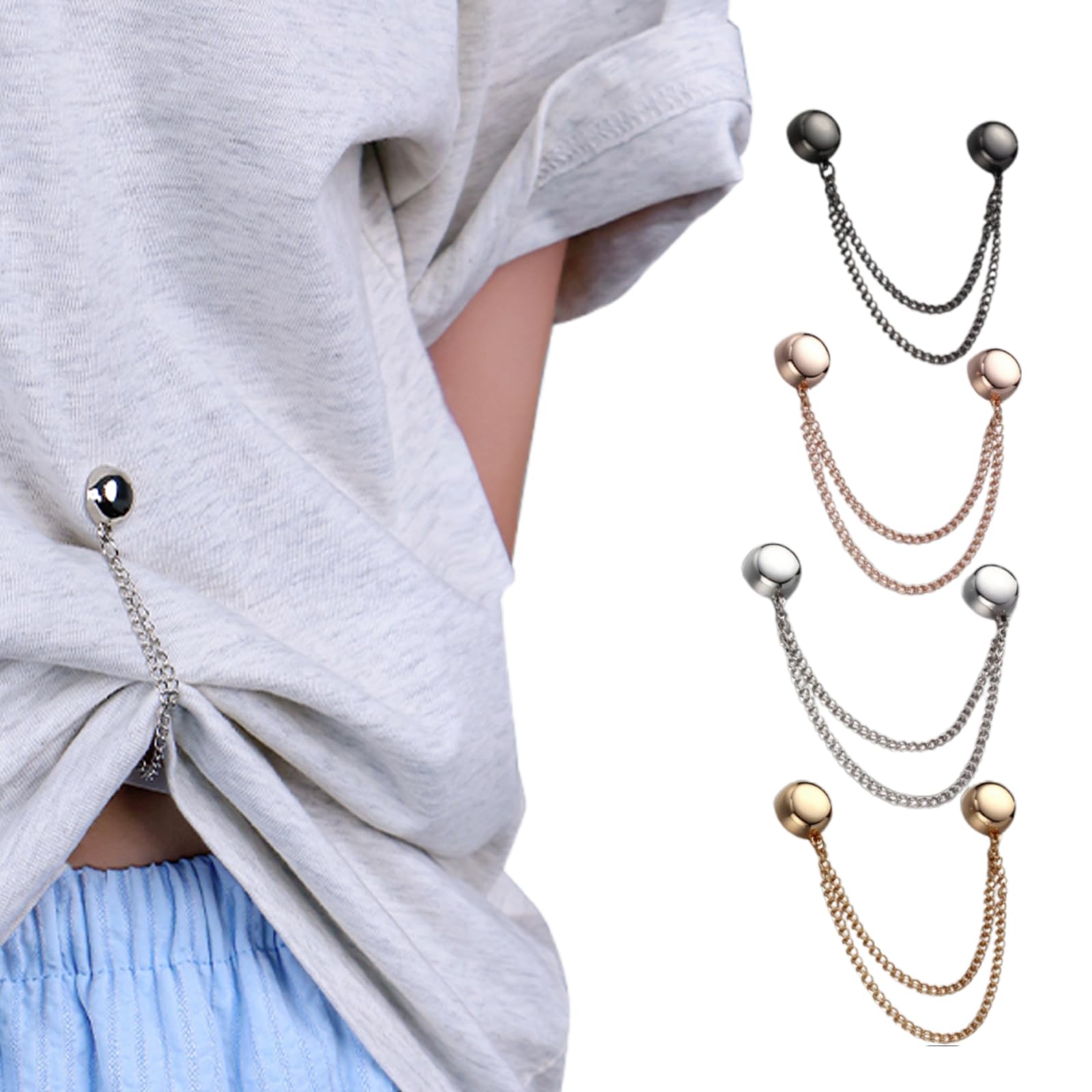 NIhtian 8 Pack Magnetic Clothing Clips, Multi-Function Magnetic Clothing Clip, Securely Hold Fabrics in Place, Magnets with Chain for Scarves,T-Shirt Clips Trousers Clothes Hijab Pinsv