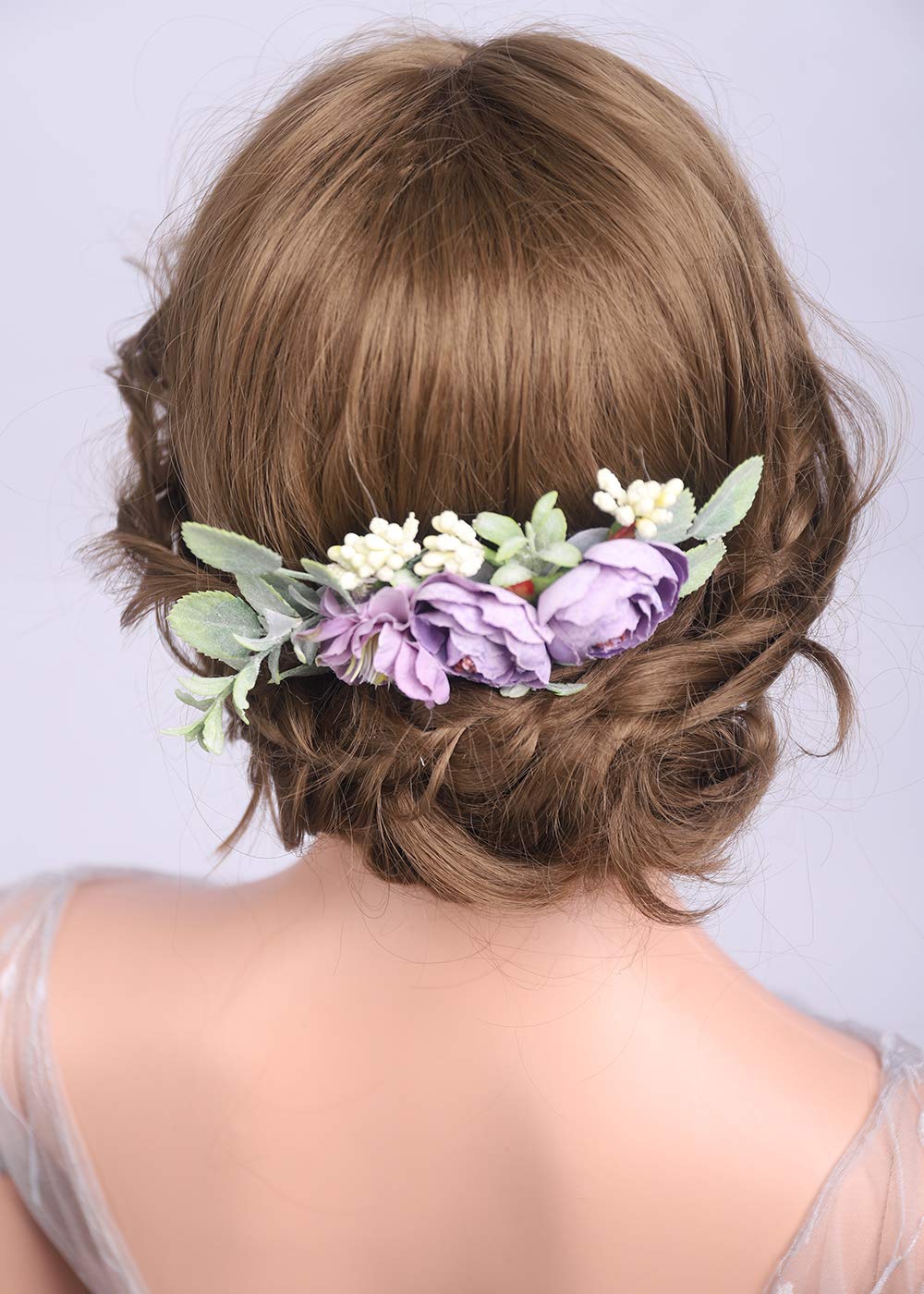 Deniferymakeup Purple Eucalyptus Flower Comb Wedding Floral Hair Piece Bridal Hair comb Bride Boho Headpiece