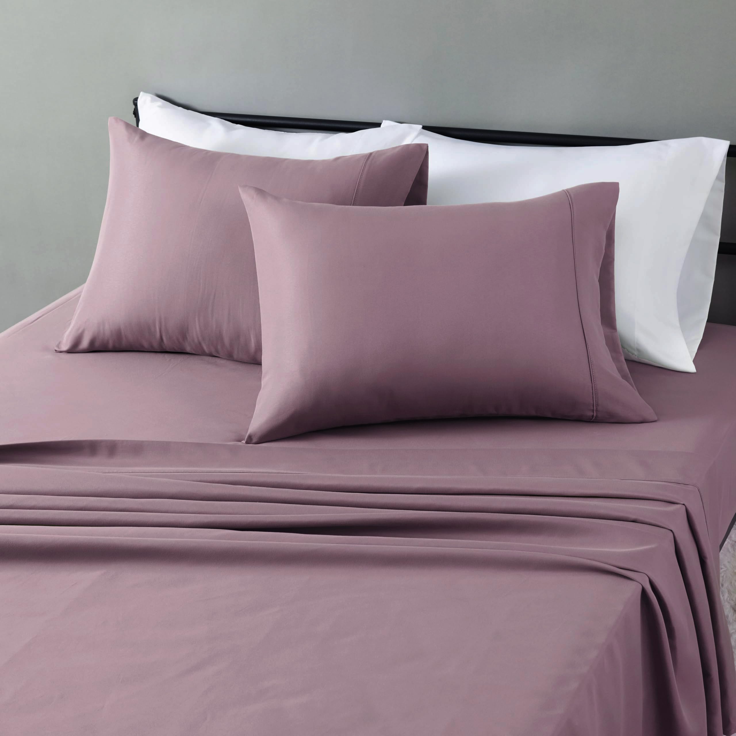 Photo 1 of Amazon Basics Lightweight Breathable Microfiber 4-Piece Bed Sheet Set, Queen, Rose, Solid