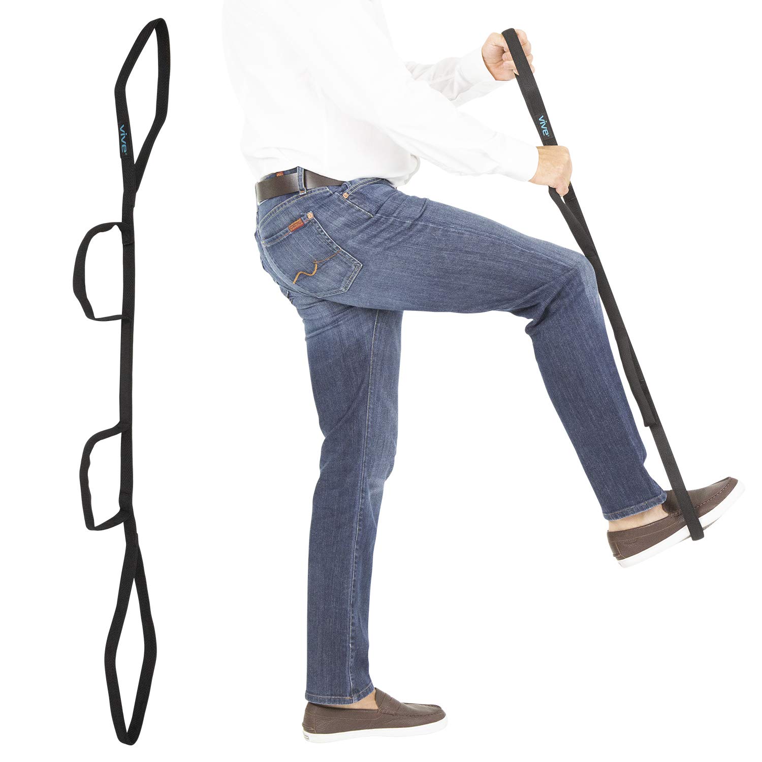 Vive Multi-Loop Leg Lifter Strap (41 Inches) - Rigid for Getting in and Out of Bed, Couch, Car and Wheelchair - Hip and Knee Surgery Recovery Kit with Hand Grips - for Adults, Elderly, Women and Men