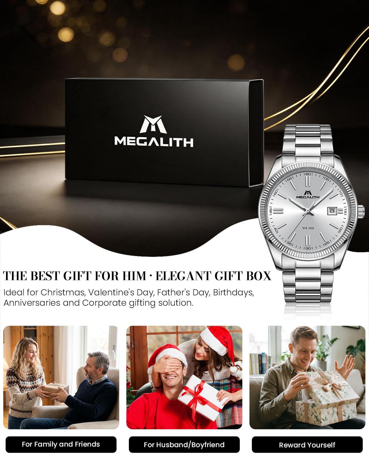 MEGALITH Uhren Herren Edelstahl Armbanduhr: Silber Wasserdicht Analog Herrenuhren - Klassisch Einfach Design Uhr mit Datum Leuchtend - Geschenke für Business Lässig Männer 7