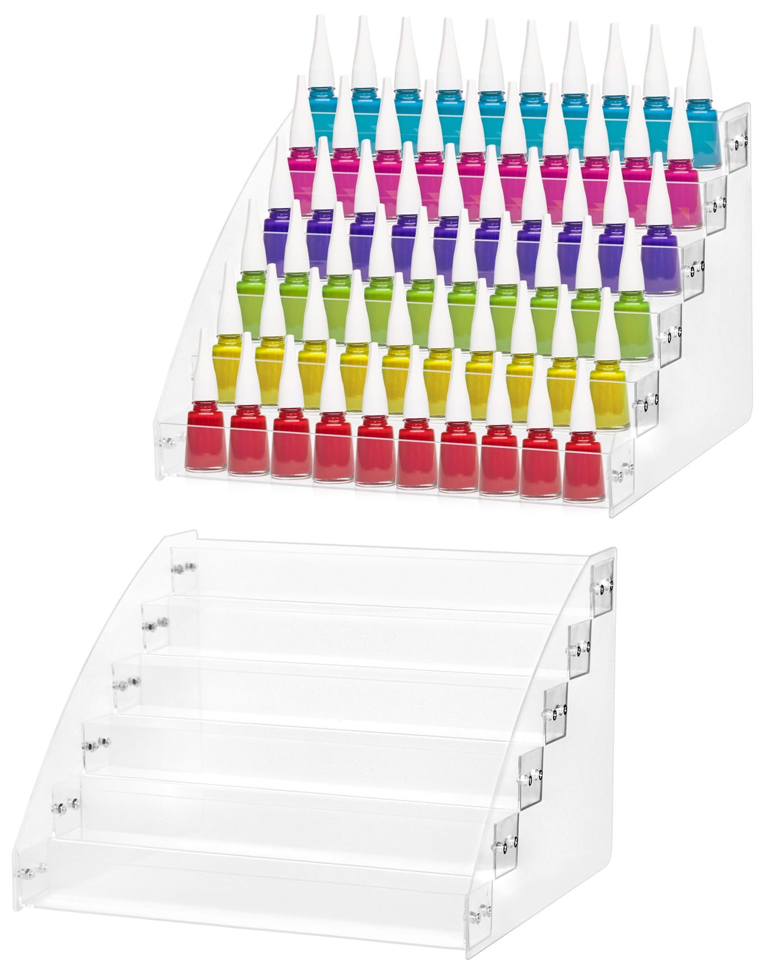 QWORK® 2 Packs 6 Tiers Nail Polish Holder Organizer, Acrylic Nail Display Shelf, Clear Rack, Holds 60 Bottles