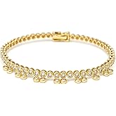 18K Gold Plated Cubic Zirconia Flower Tennis Bracelet for Women – Dainty Elegant Adjustable Jewelry Gift BR02