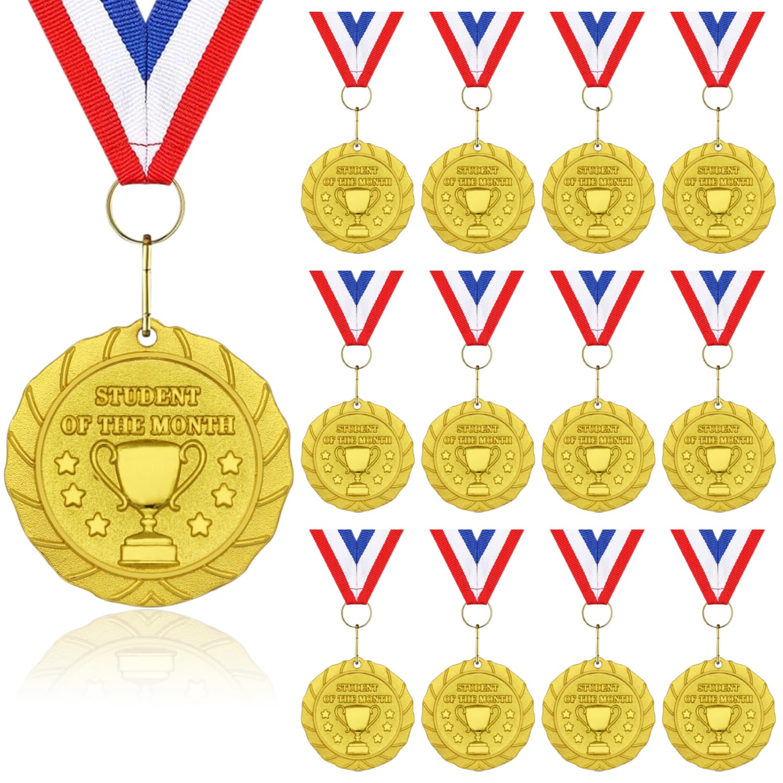 Photo 1 of 12 Pcs Scholastic Award Medals - 2 Inch Gold Metal Scholastic Medal with V Neck Ribbons for Kids Adults Trophy Award Prize Gift
