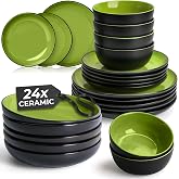 MIAMIO - Dinnerware Set (24-Piece), Ceramic Tableware - Le Papillon (Green) | Stoneware Dinnerware Service for 6 / Tableware Set Ceramic / Dishware Set incl. Plates &amp; Bowls - Dishwasher Safe