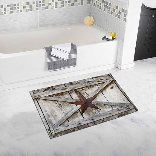 Amazon Com Interestprint Western Texas Star On Rustic Old Barn Wood Home Decor Non Slip Bath Rug Set Absorbent Floor Mats For Bathroom Tub Bedroom Large Size 20 X 32 Inches Home