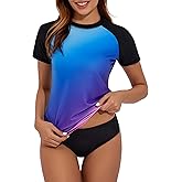 Bonneuitbebe Women's Swim Shirt UPF 50+ Short Sleeve Rash Guard UV Sun Protection Swimsuit Bathing Suit Top