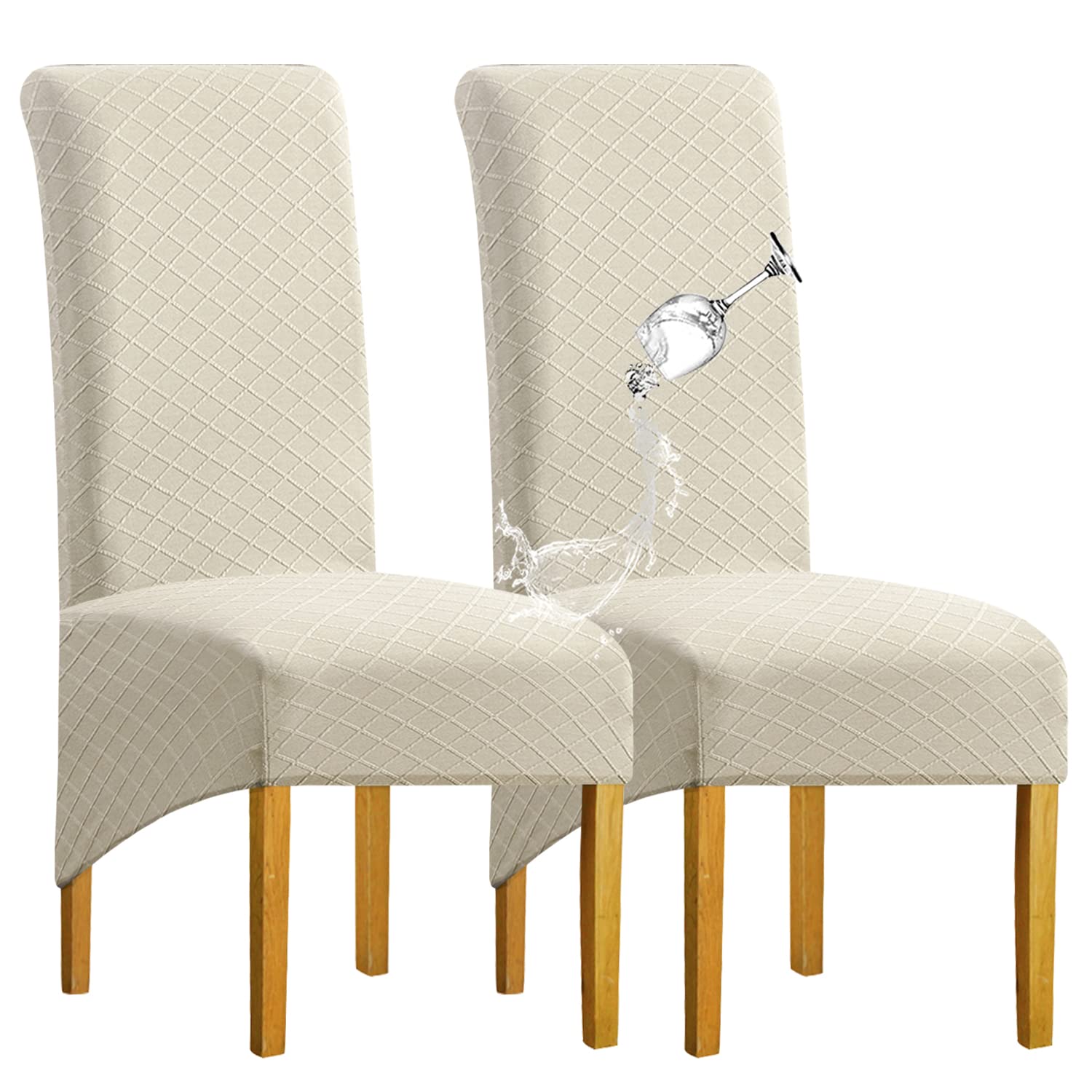 SHENGYIJING Stretch Chair Covers for Dining Chairs, Waterproof Jacquard XL Dining Chair Covers Set of 2 Removable Washable Dining Chair Protector Slipcovers, Beige