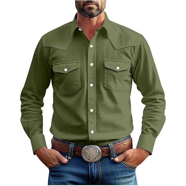 Western Cowboy T-Shirts Men's Pearl Snap Button Down Cotton