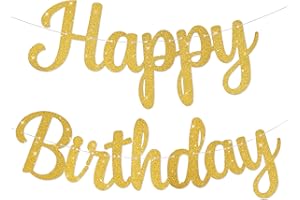 LAGYDSOVEF Pre-Strung Happy Birthday Banner No DIY Glitter Gold Happy Birthday Banner for Kids Adults Happy Birthday Sign Birthday Party Decorations Hanging Bunting Garland Backdrop