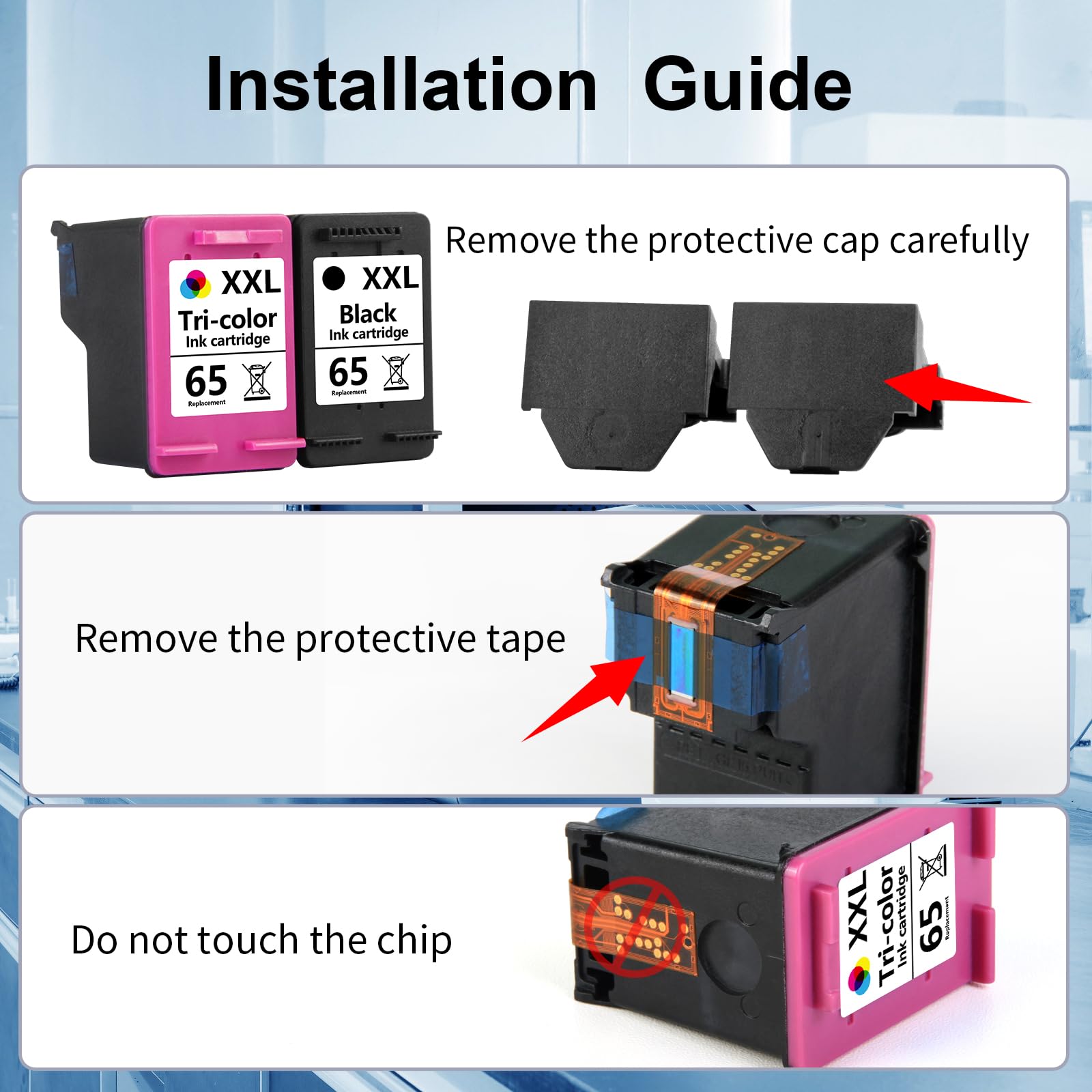 Aqepbzt Remanufactured Black/Tri-Color Ink Cartridge Replacement for HP Ink 65 65XXL Ink Cartridges Black and Color for HP AMP 120 100 125 130 Deskjet 3755 2652 3752 2624 Printer