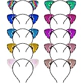 Haakong Cat Ears Headbands for Women Girls Glitter Sequin Cat Ears Headbands for Birthday Halloween Party Supplies (Style 1, 10)