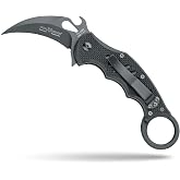Fox Knives FX-599 G10 Black Emerson Wave Folding Karambit Knife, Hawkbill | N690Co Stainless Steel Blade, Black Idroglider Finish, Pocket Clip, Safety Ring, Liner Lock, EDC Knife Foldable Karambit
