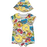Sesame Street Elmo Cookie Monster Big Bird Romper and Bucket Sun Hat Newborn to Toddler