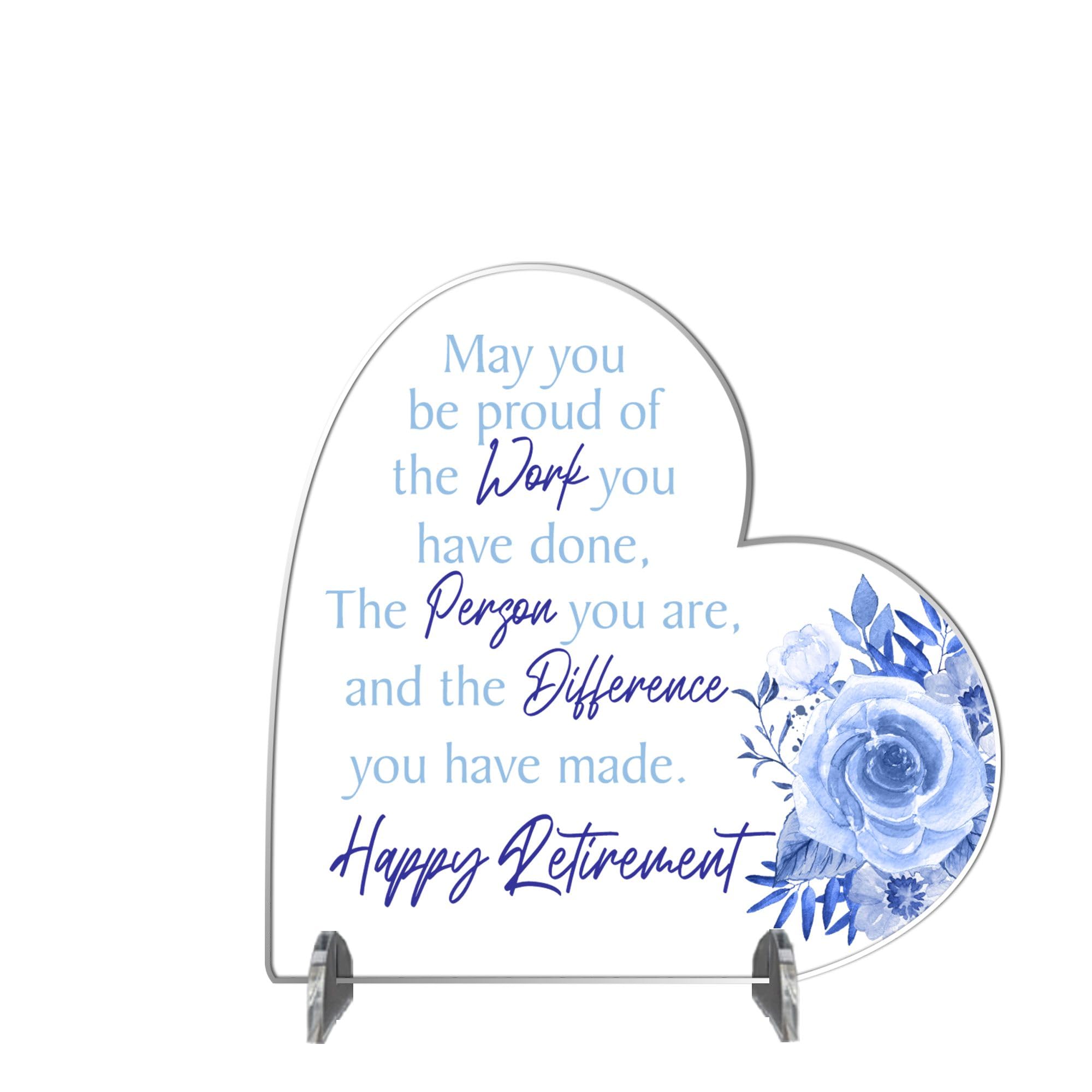Pixie's Gifts Heart-shaped Acrylic Plaque Retirement Gifts for Women Retirement Gifts Happy Retirement Gifts for Teacher or Friend Work Colleague (Medium Blue Rose - Height 133mm x Width 135mm)
