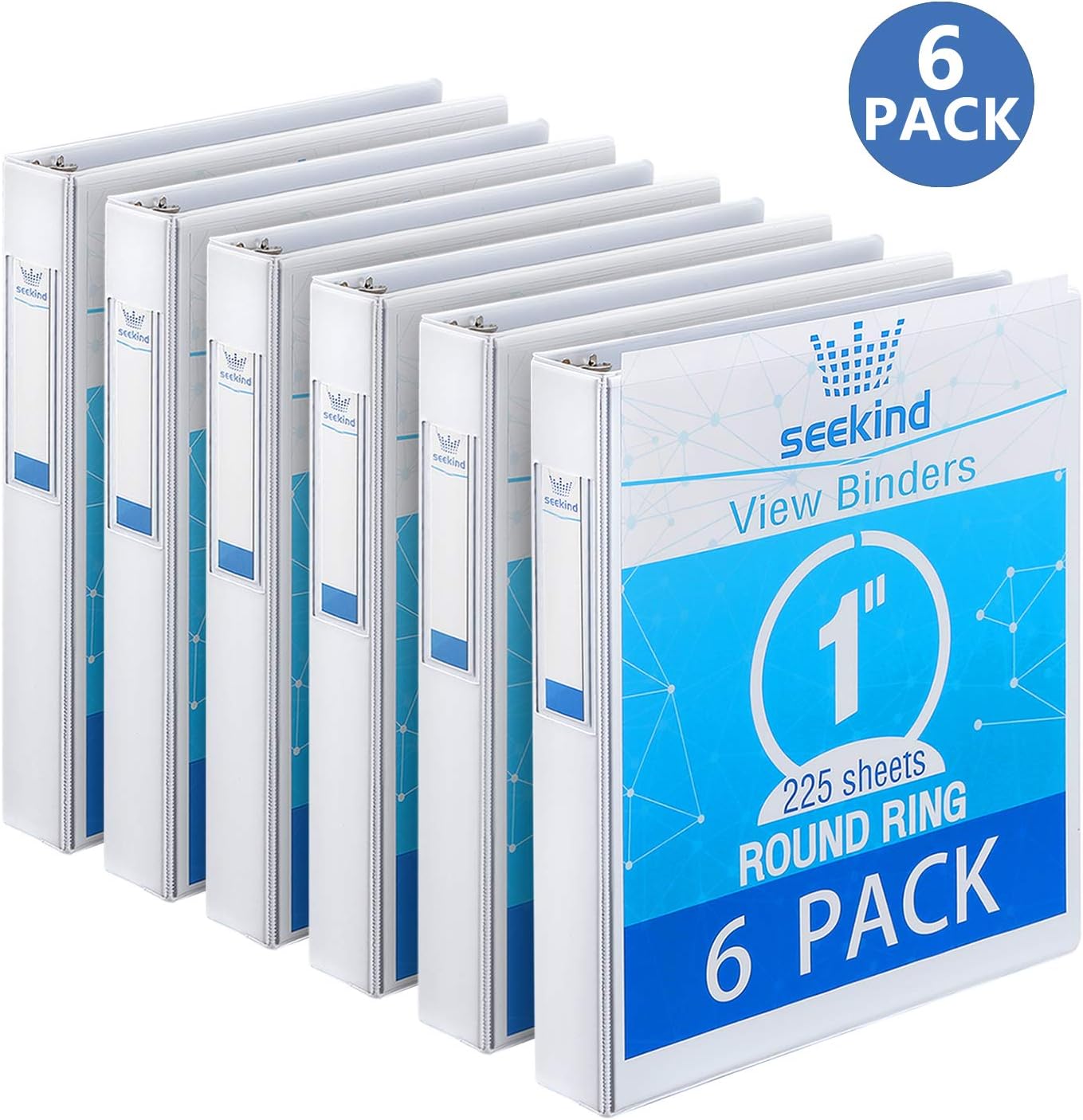 3 Ring Binder 1 Inch, SEEKIND View Binders White, Holds Up to 8.5"11" Paper, 1 inch White 3 Ring Binder with Clear Front Pocket and Spine Pocket for School, Home and Office Supply, 6 Pack : Office Products