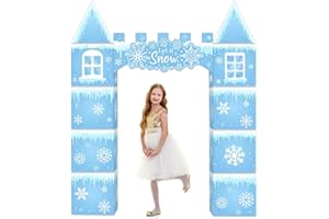 PARTY GREETING 12Pcs Winter Princess Castle Favor Boxes Snowflake Party Playhouse Decorations Winter Snow Themed Princess Party Fort Cardboard Blue Castle Set for Kid Girl Birthday Holiday Indoor Outdoor Decor