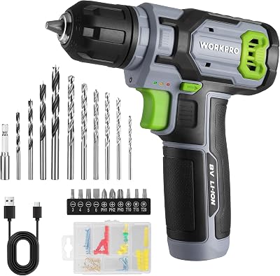 WORKPRO 8V Cordless Drill Set with 53-Piece Accessories 3/8" Chuck LED