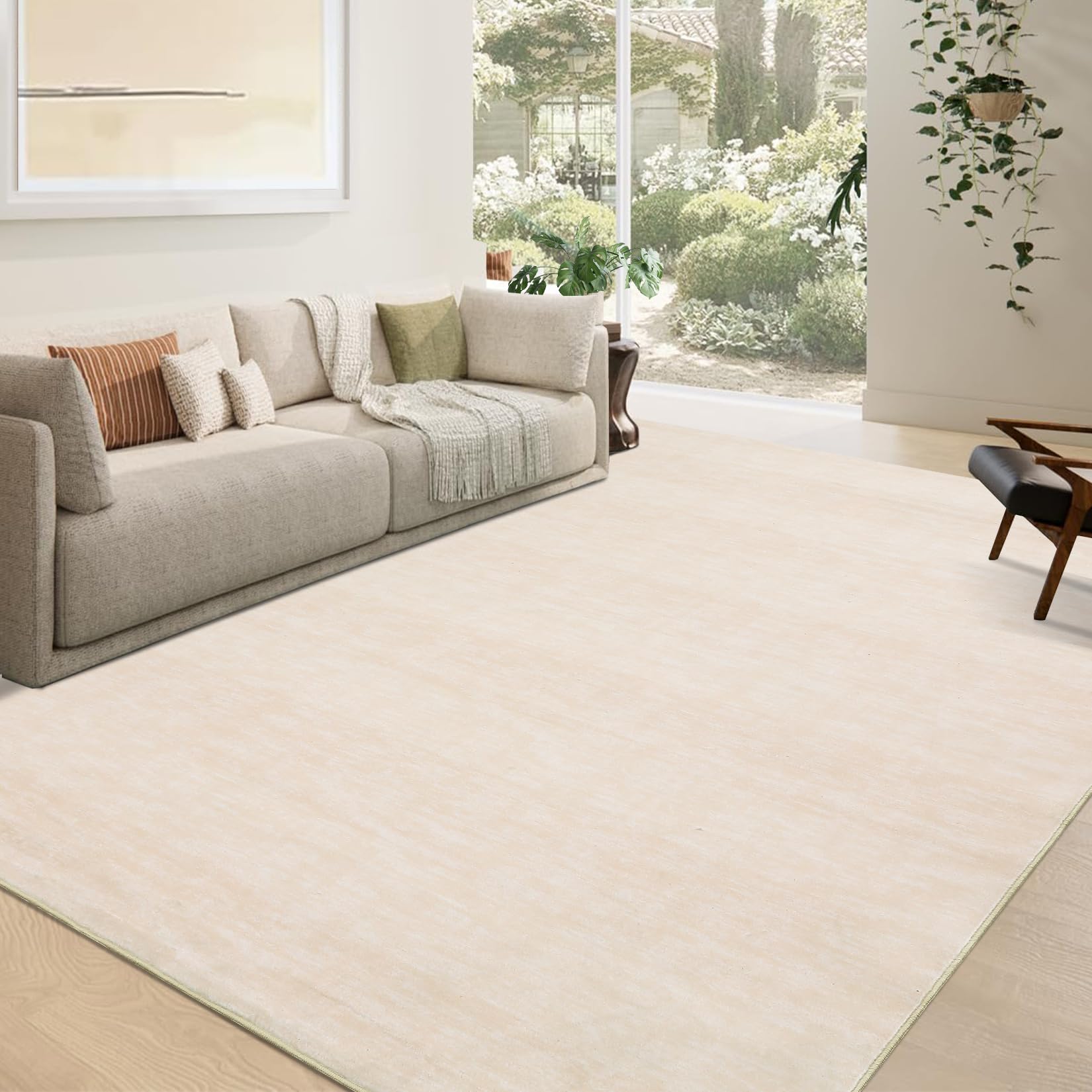 Photo 1 of RUGSREAL Large Solid Area Rug 8x10 for Living Room Washable Bedroom Rug with Rubber Backing Stain Resistant Modern Dining Room Throw Carpet Contemporary Home Office Throw Carpet, 8' x 10' Ivory Beige