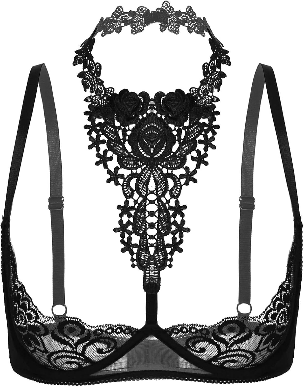 winying Damen Neckholder BH Choker Bra Durchsichtig Lace Brust Harness