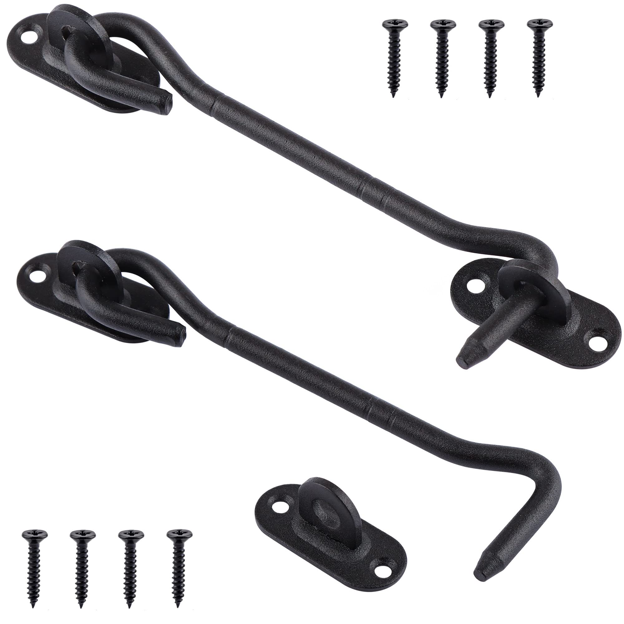 Tahbarshi 2 Pcs Stainless Steel Cabin Hook, Heavy Duty 6 Inch (150mm) Black Gate Hook and Eye Latch, Sliding Barn Door Latch Lock, Door Catch Hook for Cabinet Window Shed Garden Fence