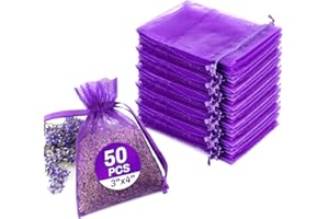 Sukh 50 Lavender Sachet Bags Empty - Purple Organza Bags 3x4 Sachets for Drawers and Closets Deodorizer Potpourri Bag Scented