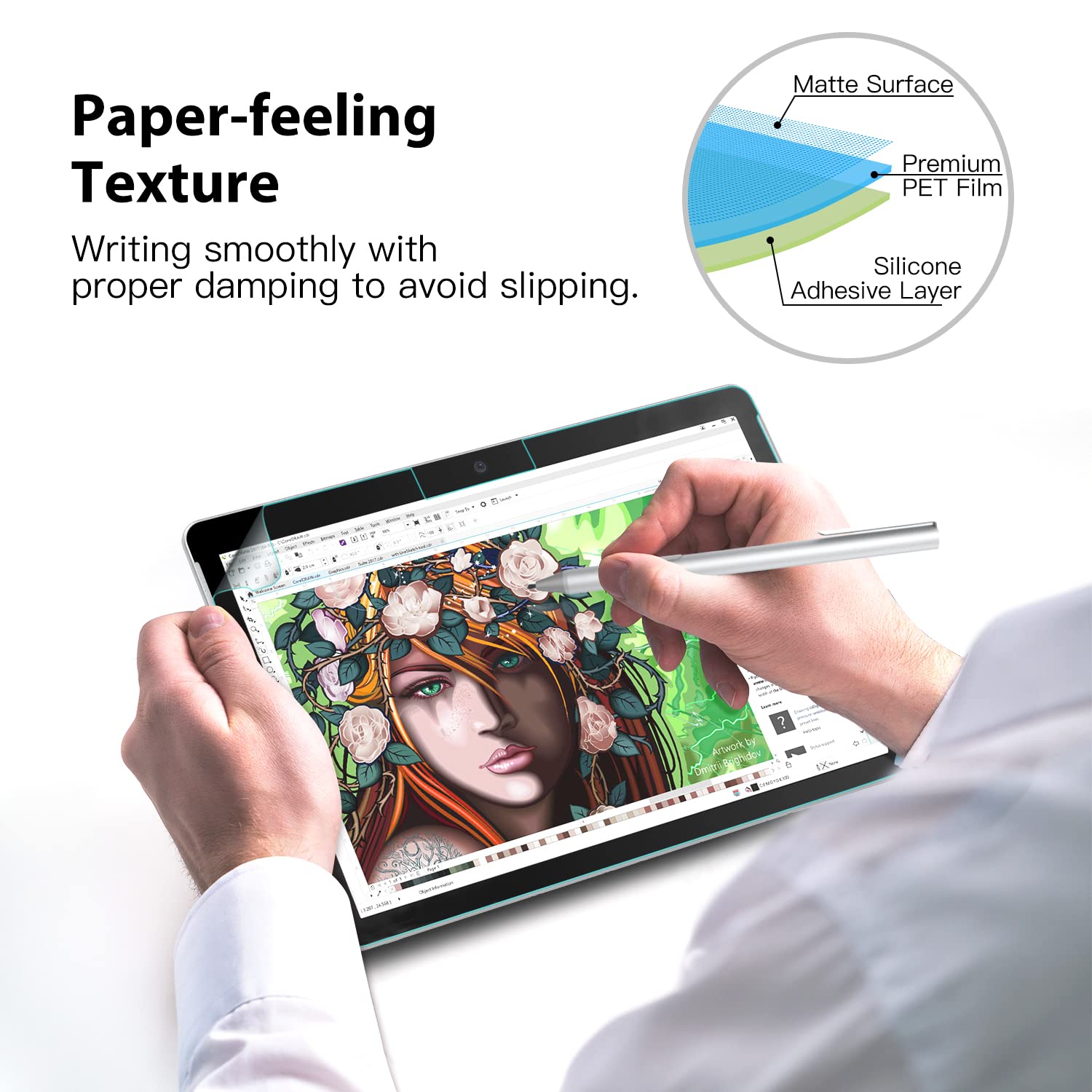 MoKo Matte Screen Protector for Microsoft Surface Pro 7 Plus/Pro 7/Pro 6/Pro 5/Pro 4/Pro LTE Tablet, Anti Reflection PET Film, Write Draw and Sketch with Surface Pen Like on Paper, Clear