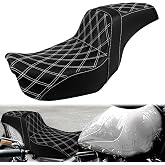 One-Piece Driver Passenger Seat Fit for Harley Dyna 2006-2017 | Motorcycle Two-Up Seat Fits Super Glide FXD Street Bob FXDB Wide Glide Fat Bob FXDF Low Rider Switchback, White Stitching
