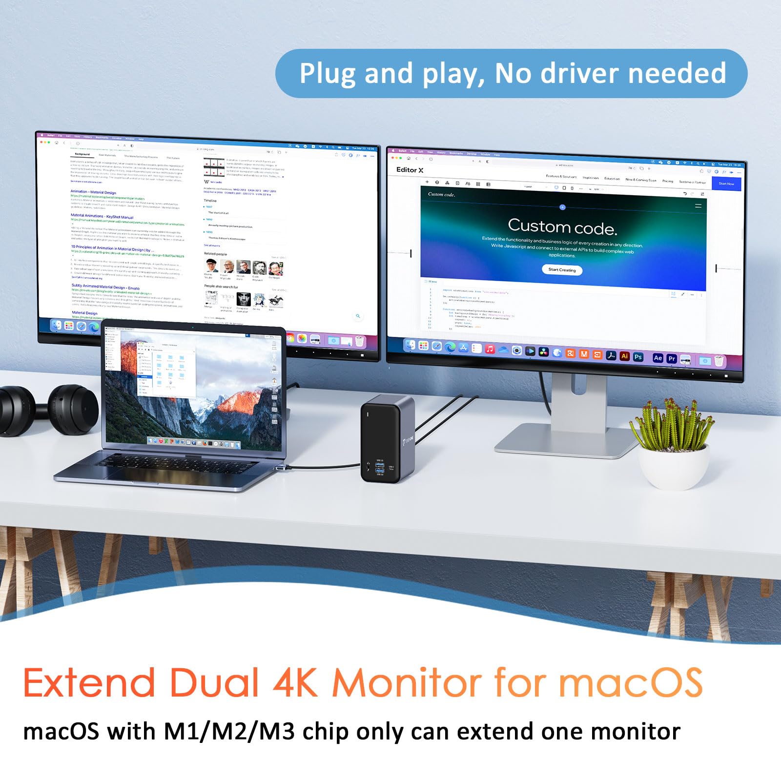 Mua USB C Docking Station Dual Monitor for MacBook Pro/Air, TOBENONE 15 ...