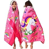 VOOVA & MOVAS Hooded Towels for Kids 3-8 Years, 30''X50, Soft Thick Cotton | Absorbent Beach, Bath, Pool Swim Towels | Cover up for Girls | Pink Floral Unicorn