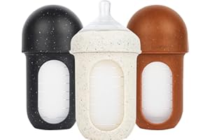Boon Nursh Reusable Silicone Pouch Baby Bottles - Medium Flow Nipple - Silicone Baby Bottle Pouch and Nipple - Baby Feeding Essentials - Speckle - 3-6 Months - 3 Count - 8 Ounce