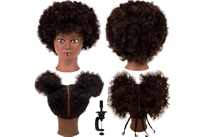 MORRIS 10” Human Hair Training Afro Mannequin Head – Short Curly Hair for Beginners to Practice Braiding, Cutting, Styling – Includes Clamp