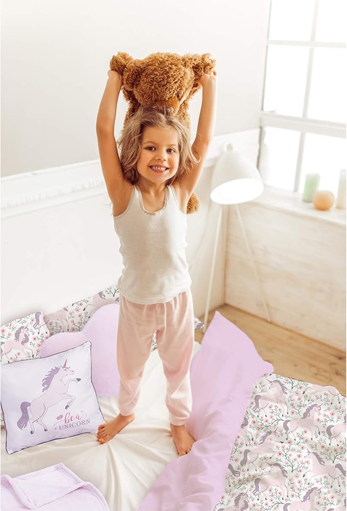 Amazon Com bg Girls Floral Unicorn Kids Comforter Set Full Size 6 Piece Bedding Children S Unicorn Set Super Soft Kids Unicorn Bed Set 3 Magical Unicorn Themed Throws And 2 Pillow Shams