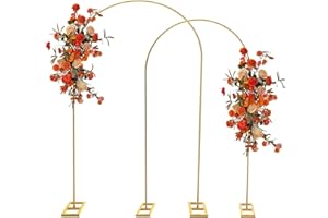 Queension Arch Backdrop Stand Set of 7.2FT & 6.6FT, Metal Wedding Arch Stand with Base for Ceremony, Balloon Arched Backdrop Frame for Birthday Party Baby Shower Celebration Decorations, Gold