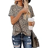Leopard Print Tops for Women Long Sleeve Crew Neck Patchwork T Shirt Blouse
