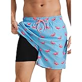 Roxdme Mens Swim Trunks with Compression Liner Quick Dry Beach Shorts with Zipper Pockets