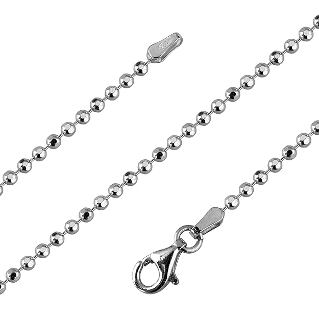 Avesano Schöne Kugelkette Halskette, Breite 2mm, diamantiert in 925er Sterling Silber Schmuck, Damen Halskette Collier, Silberkette ohne Anhänger, Länge 42cm-90cm, 101061-0