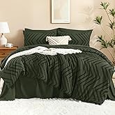 Litanika California King Comforter Set with Sheets Dark Olive Green - 7 Pieces Bed in a Bag Cal King Chevron Tufted Complete Bedding Sets with Comforter, Sheets, Pillowcases & Shams
