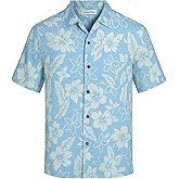 Havana Breeze Men's Hawaiian Shirts Silk and Cotton Blend Button Down Short Sleeve Tropical Print Camp Shirts