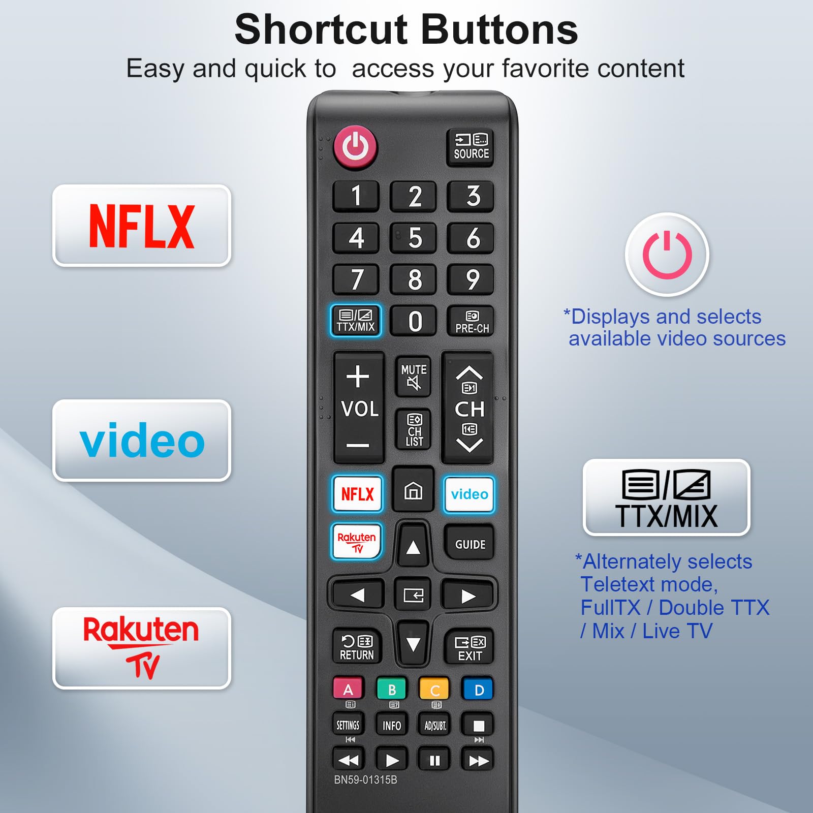 2er-Pack Universal Fernbedienung für alle Samsung Fernseher The Frame Curved Solar Crystal UHD LED HDTV Neo QLED 3D 4K 8K Smart TV Ersatz für Samsung Fernbedienung Original BN59-01315B 5