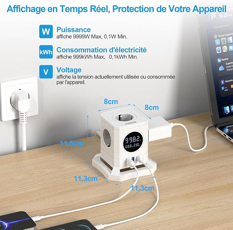 Cube Multiprise avec LCD Écran, Consommation Électrique Surveillance — photo 2 sur 7