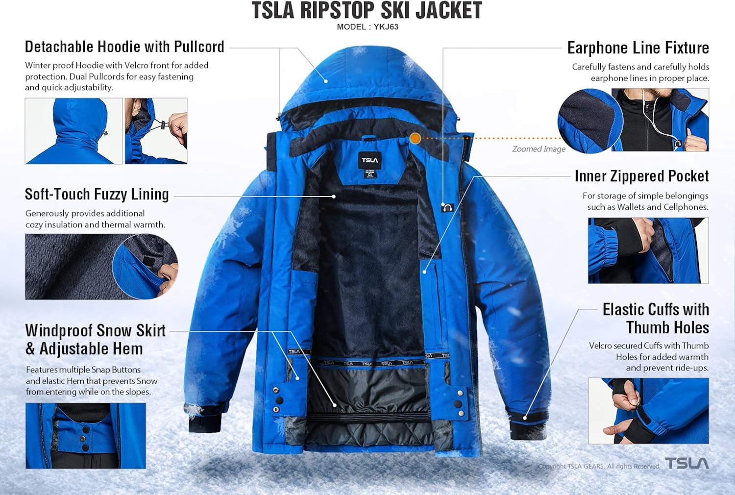TSLA Men's Winter Ski Jacket, Waterproof Warm Insulated Snow Coats, Cold Weather Windproof Snowboard Jacket with Hood : Clothing