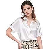 Silk Blouse for Women Button Down Shirts: Women's Short Sleeve Elegant Shirt 100% Pure Silk Casual Tops Summer Luxury Blouses