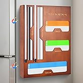 TKVAZK Magnetic Ziplok Bag Organizer for Refrigerator or Drawer, Natural Bamboo Foil and Plastic Wrap Organizer with Cutter, Storage Bag Holder for Gallon, Sandwich, Snack Food Bags