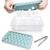 WIBIMEN Ice Cube Tray with Lid and Bin, 1" Round Ice Trays for Freezer | 2 Blue Ice Cube Trays with Ice Box &amp; Tong, 1" Round Ice Balls for Iced Coffee &amp; Juice, Easy Twist Release, For Gatherings
