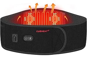 CUEHEAT Heated Waist Belt - Cordless Heating Pad for Low Back, Electrical Heating and Massage, Rechargeable Battery Powered (Black, 49 inches)
