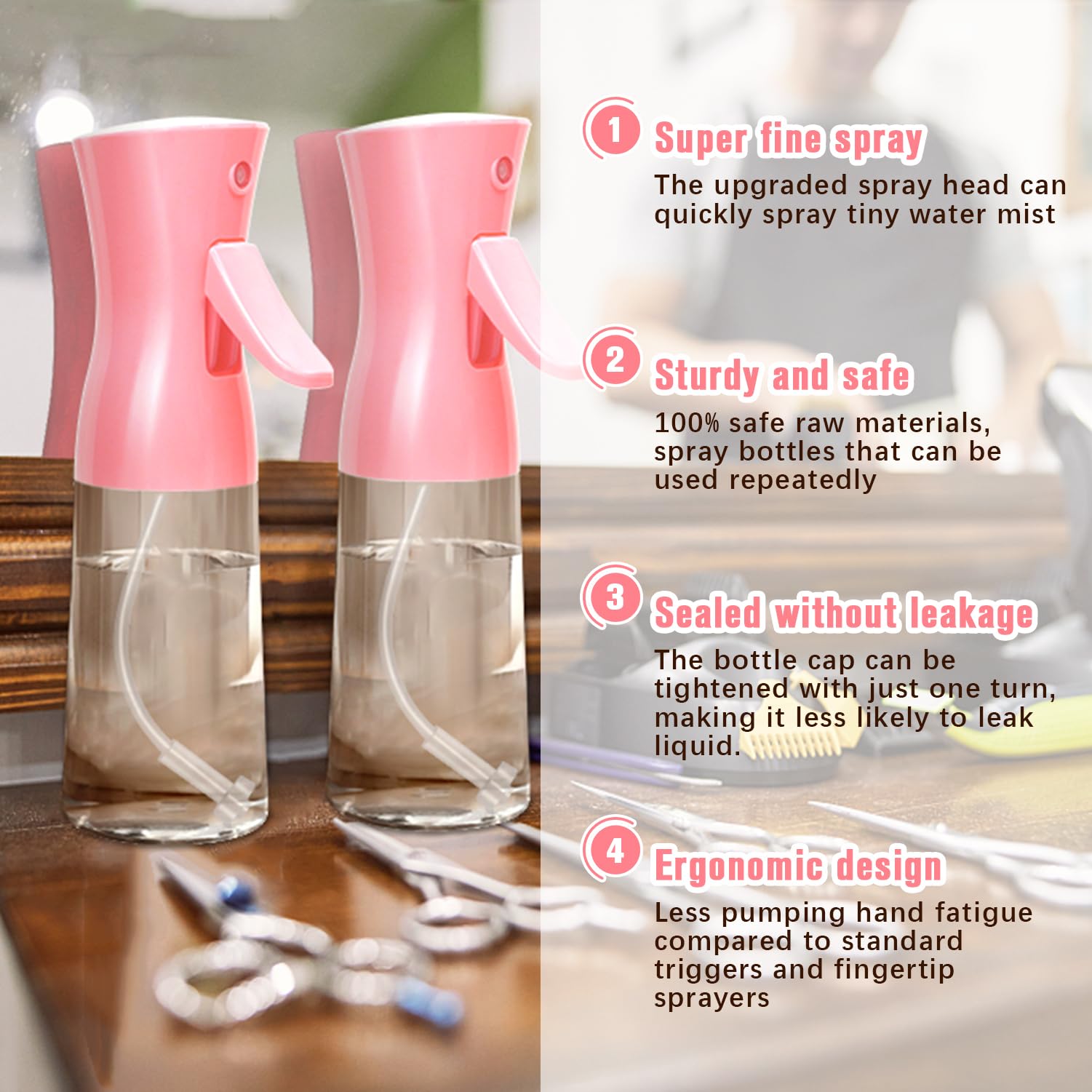 Spray Bottle,Fine Mist Spray for Hair,Ultra-Fine Continuous Spray Bottle for Skincare,Plant Care,Pet Grooming,Cleaning, Refillable Spray Container,Christmas Gift (1Pcs Light Pink 6.8oz)